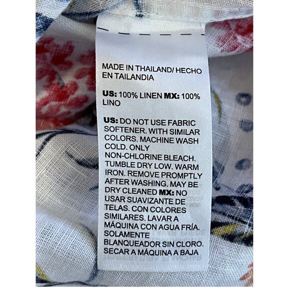 Chico's Linen Shirt Sz 1 (Medium) White w Red and Blue Floral Print Pearl Button - Picture 10 of 11